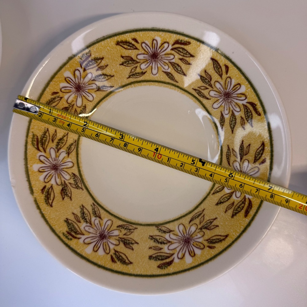 Taylor Smith & Taylor Ironstone Yellow Daisy Bowls USA 7.5" Set of 2 Small chip - Picture 6 of 10